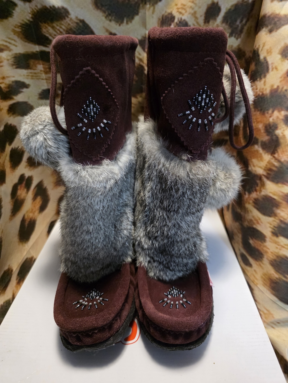 NISKA 2 Waterproof Genuine Suede & Rabbit Fur Moccasin Winter Boots-Size 7-7.5